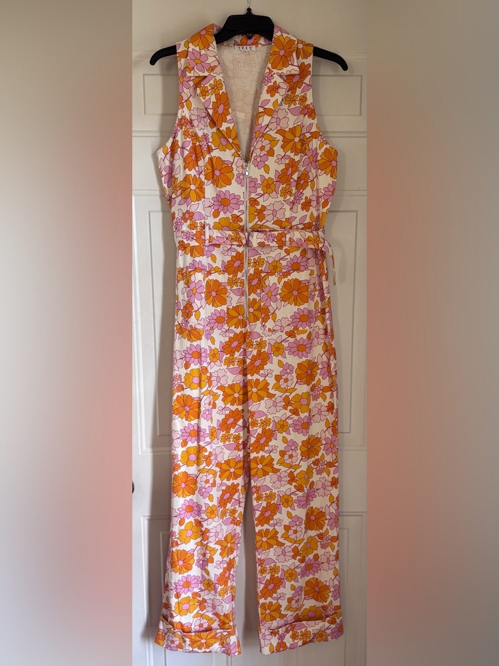 NEW “TCEC” Retro Sleeveless Floral Jumpsuit in Orange & Pink